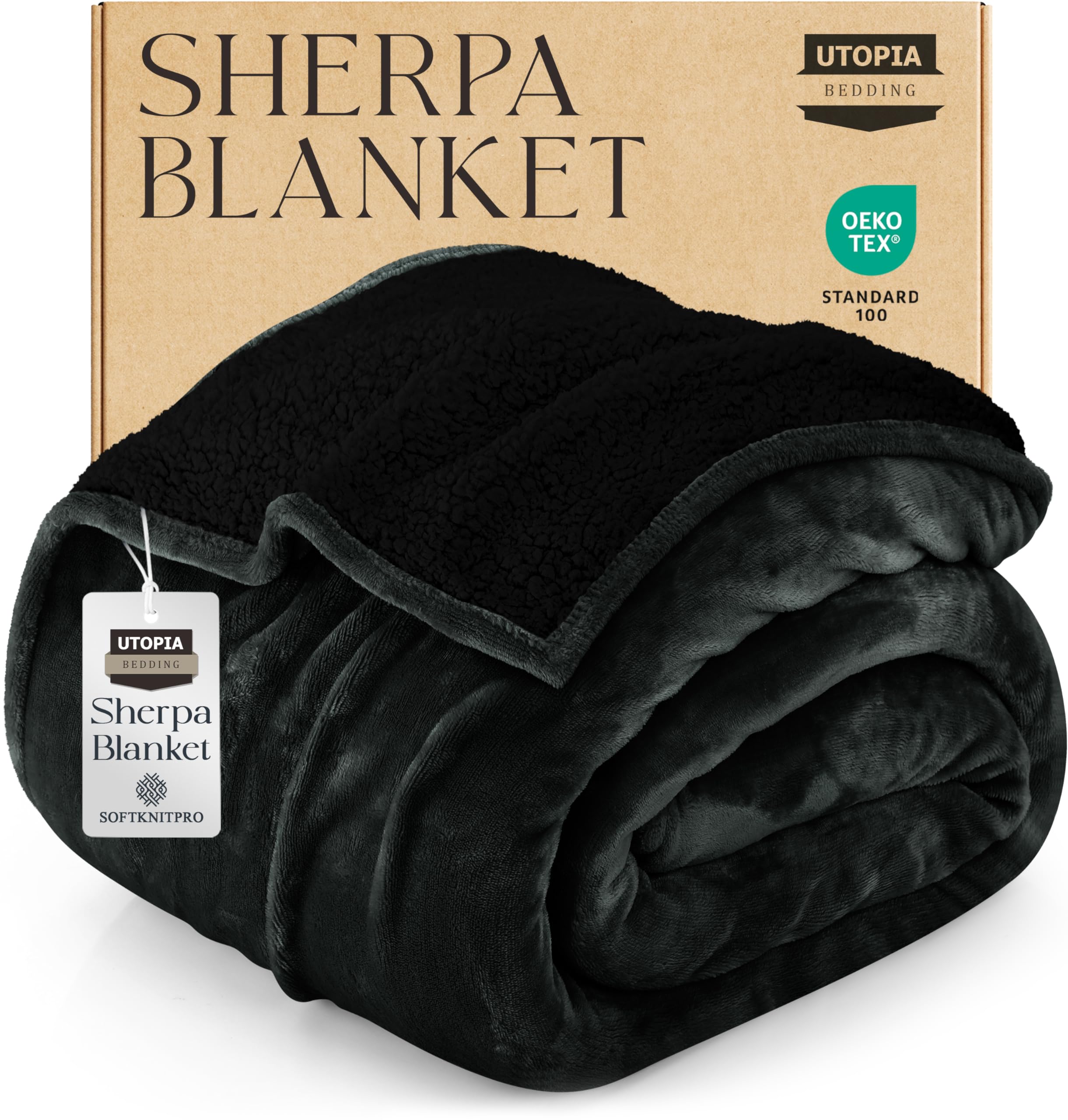 Utopia Bedding Sherpa Blanket King Size (Back, 90x102 Inches) - Soft Lightweight Plush Fleece Reversible Blanket for Bed, Sofa, Couch, Camping and Travel