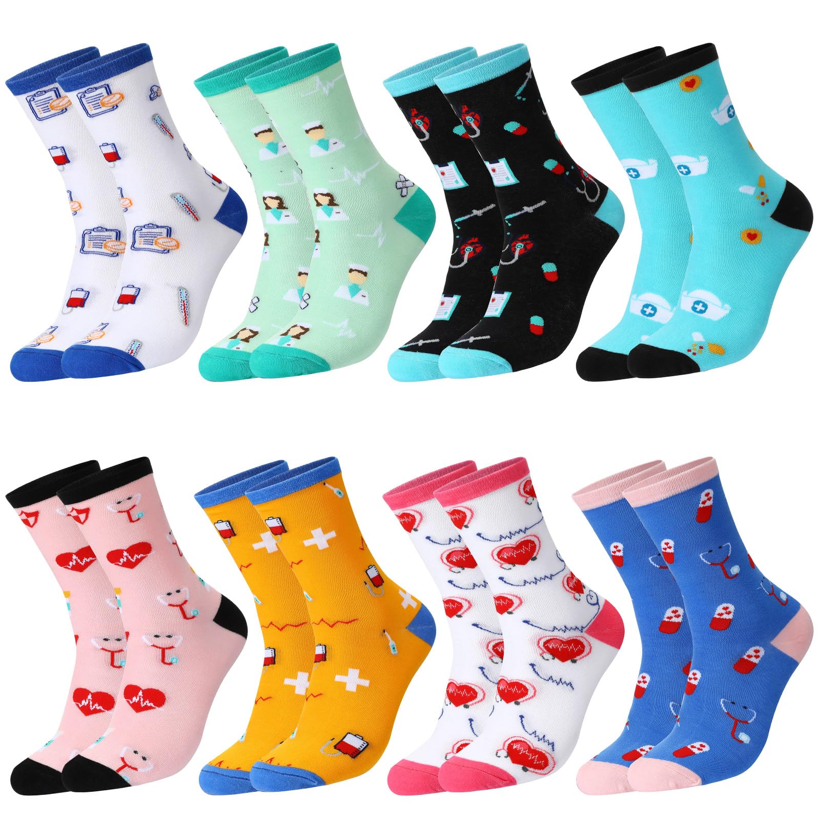Hicarer 8 Calcetines Enfermera Divertidos Mujer Estampados Algodón Calcetines Agradecimiento Regalos Enfermera Médicos