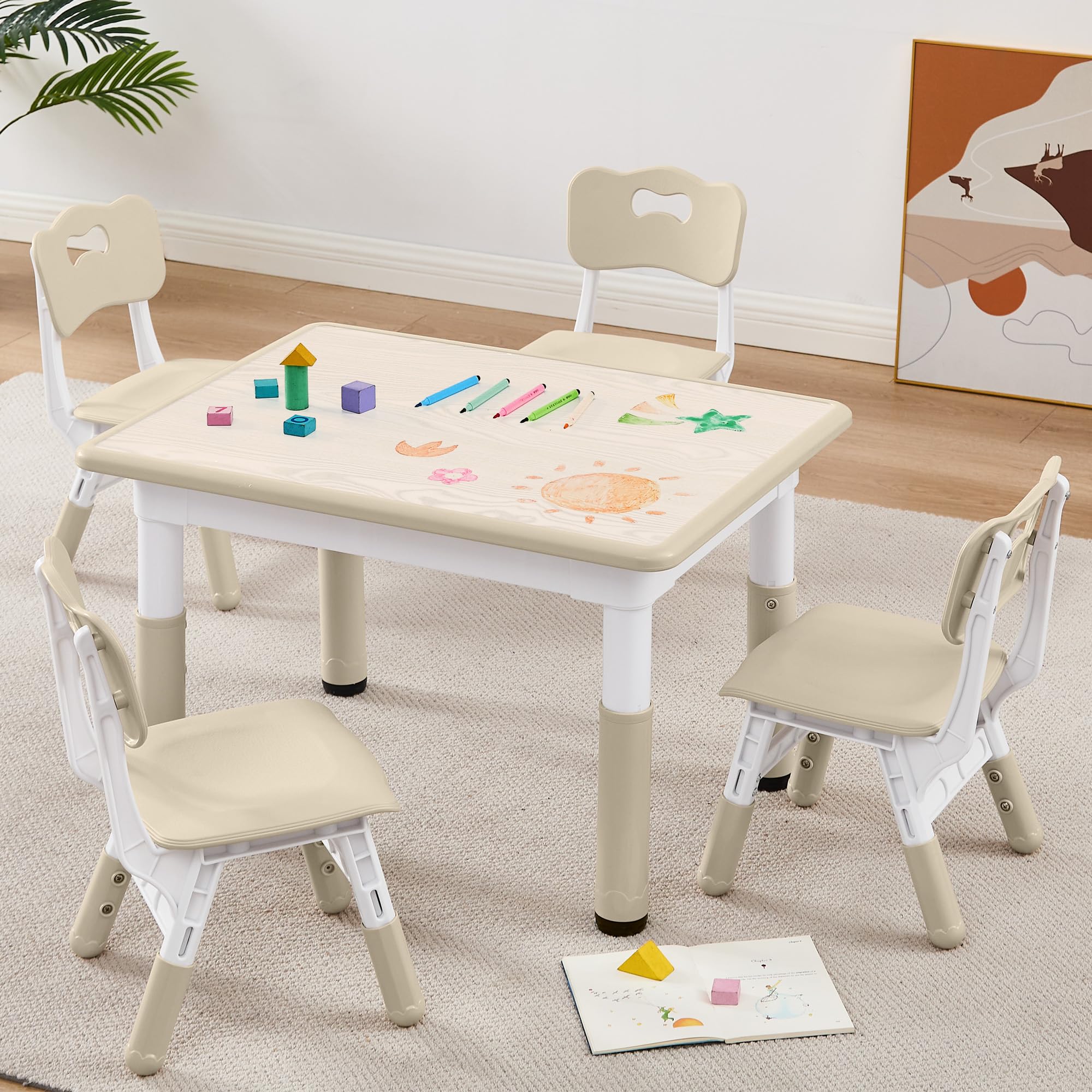 SwemDec Adjustable Kids Table Chairs Set – Graffiti Desktop, Multi-Activity Height-Adjustable Toddler Study Desk for Ages 3-8 – Ideal for Home,