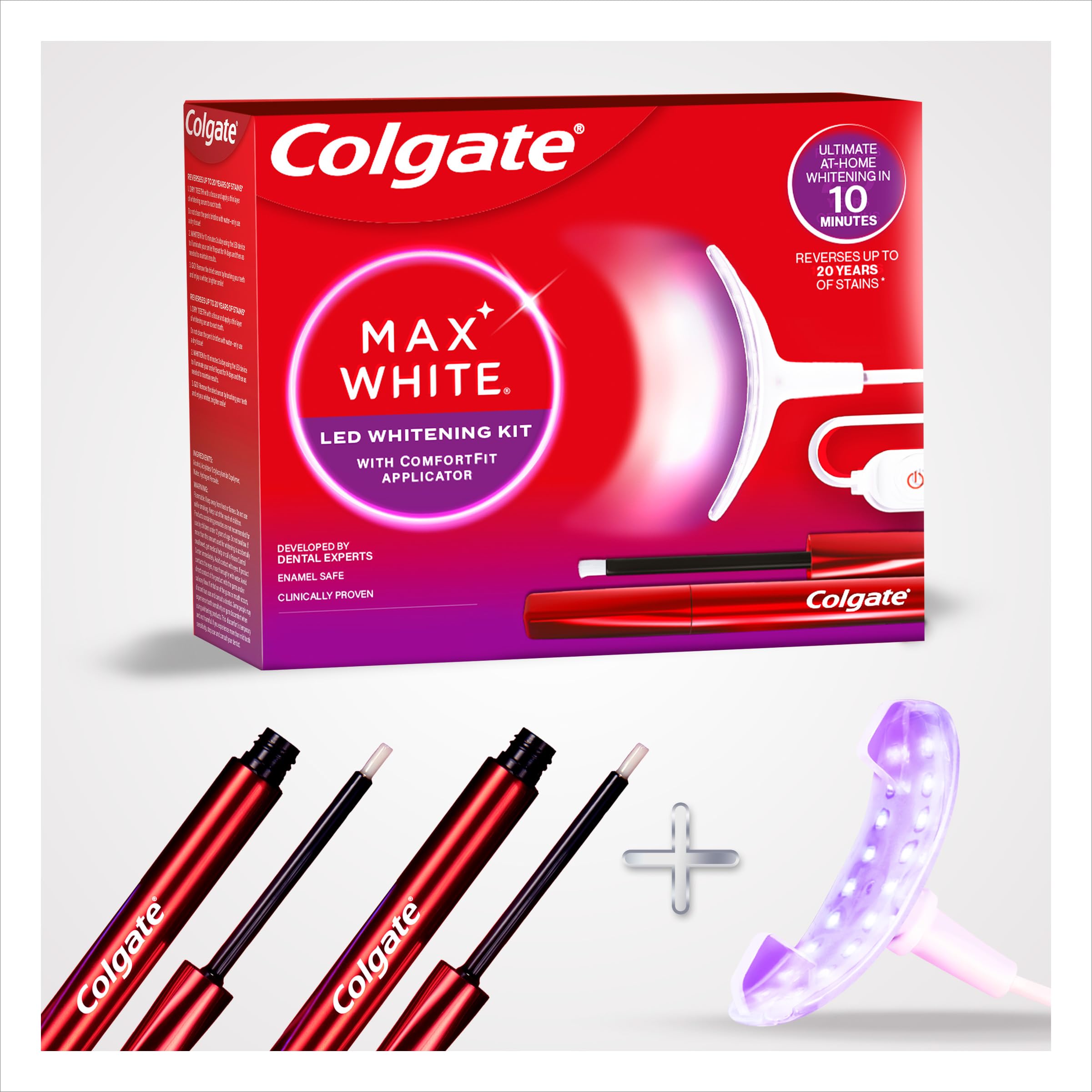 Colgate Max White Kit de blanqueamiento dental con LED - Revierte hasta 20 años de manchas* - Pack 2 sueros blanqueadores de dientes con nuevo aplicador de precisión