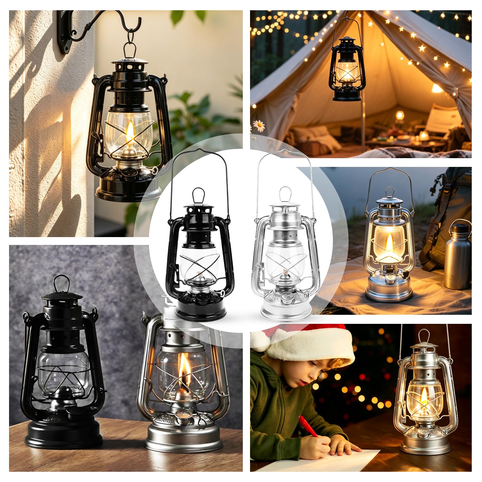 Lampa naftowa, zestaw 2 sztuk, 25 cm, retro, sztormowa, lampa olejowa, do ogrodu, na balkon