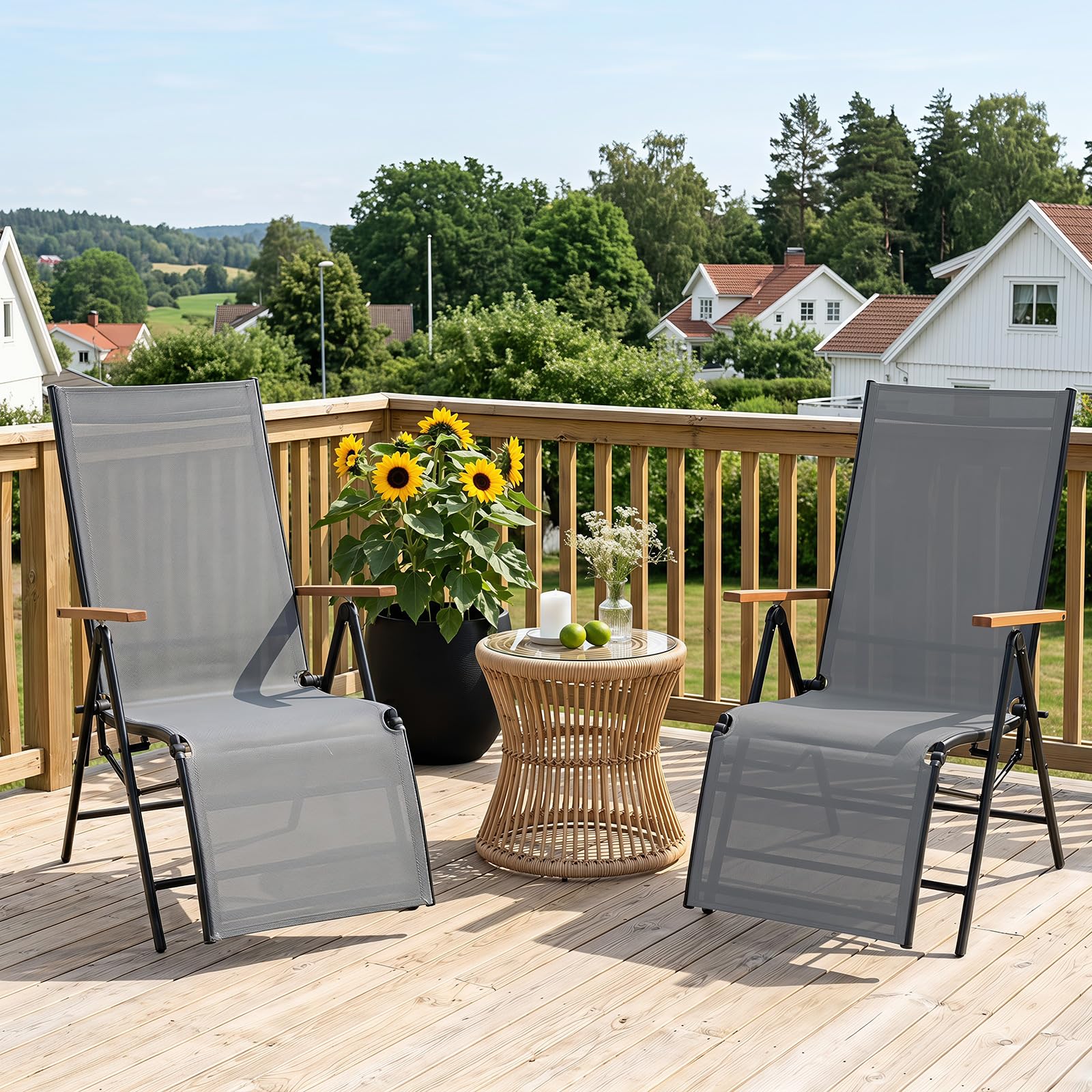 COSTWAY Chaise Longue Jardin Pliante, Dossier Réglable en 6 Positions, Gris