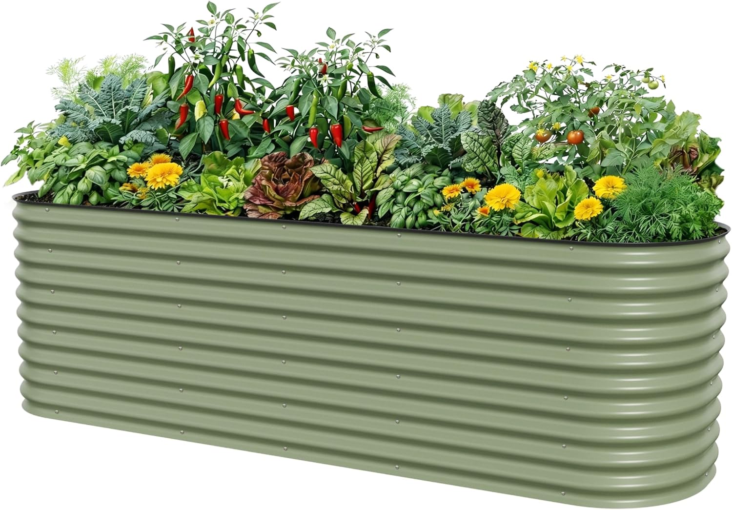 32" Extra Tall Raised Garden Bed Kits, 4 x 8 x 2.7ft Raised Planter Box Outdoor, 2.5 x 9.5 x 2.7ft Deep Root 10 in 1 Modular Metal Raised Beds for Gardening Vegetables Flowers Fruits - Olive Green