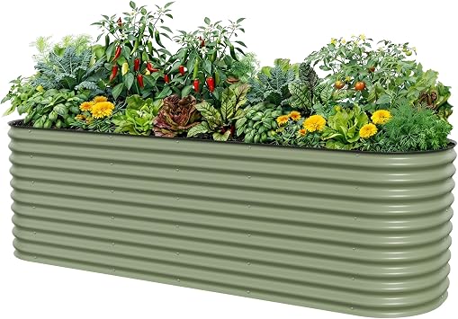 32" Extra Tall Raised Garden Bed Kits, 4 x 8 x 2.7ft Raised Planter Box Outdoor, 2.5 x 9.5 x 2.7ft Deep Root 10 in 1 Modular Metal Raised Beds for Gardening Vegetables Flowers Fruits - Olive Green