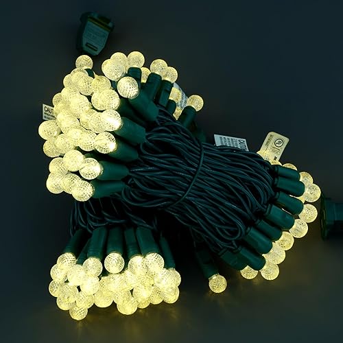 Miniatura 2 de YULETIME Luces LED de Navidad facetadas naranjas de una pieza, total de 48 pies, 140 unidades, 2 hebras de 24 pies, 70 unidades, impermeable, color