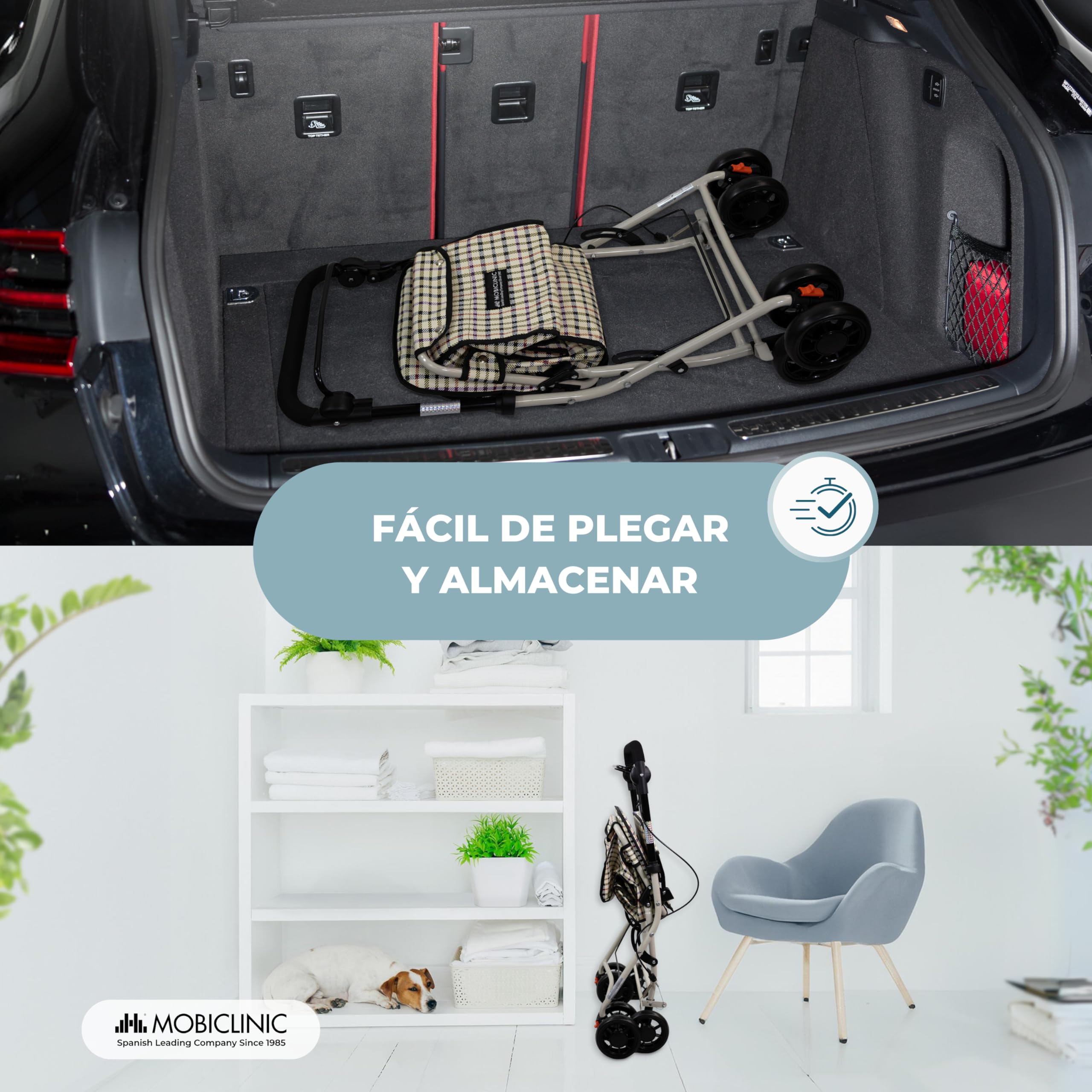 Mobiclinic Andador Plegable Carro de la Compra con Asiento Coliseo Acero Ruedas 360º