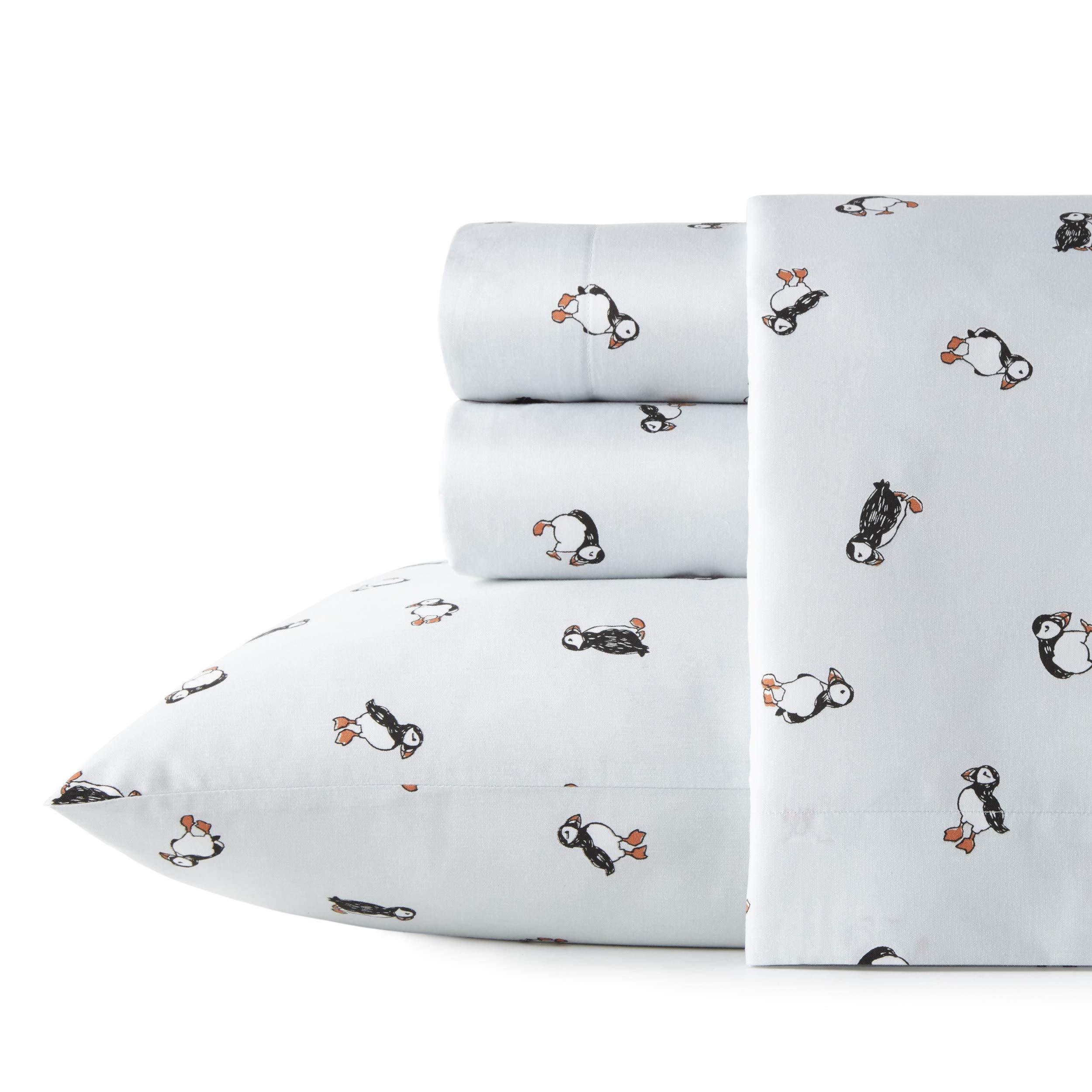 Poppy & FritzFull Sheets, Cotton Percale Bedding Set, Crisp & Cool, Lightweight Home Decor (Puffin Paradise, Full)