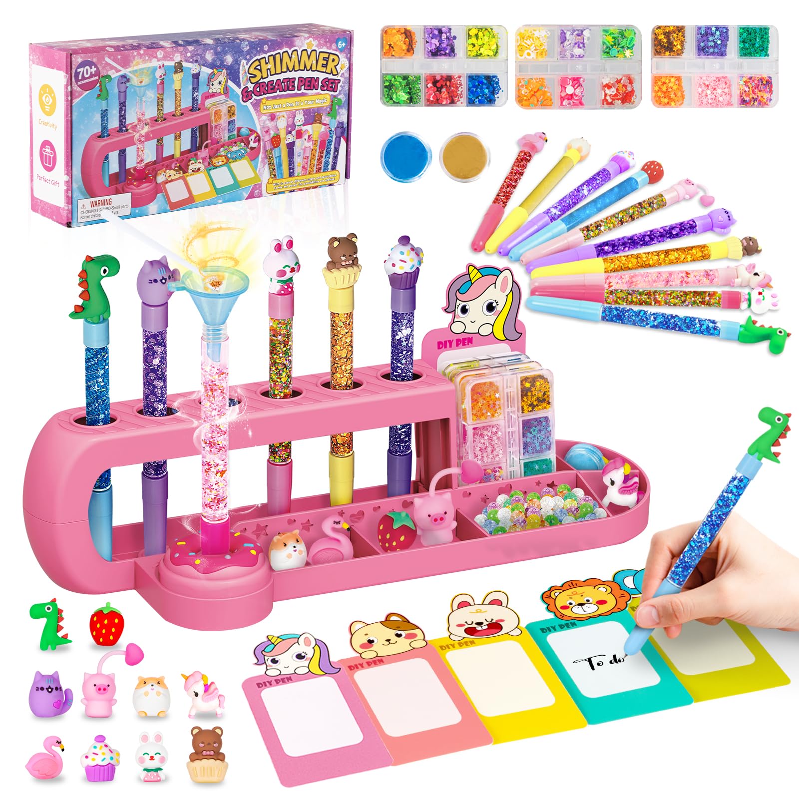 Thedttoy DIY Pen Making Kit with Cards,18 Glitter,Beads, Craft Kit for Kids,Make Your Own Sparkly Pens DIY Studio,Glitter Pen Creator,Stationery Set Birthday Present for Girls Boys Age 6 7 8 9 10