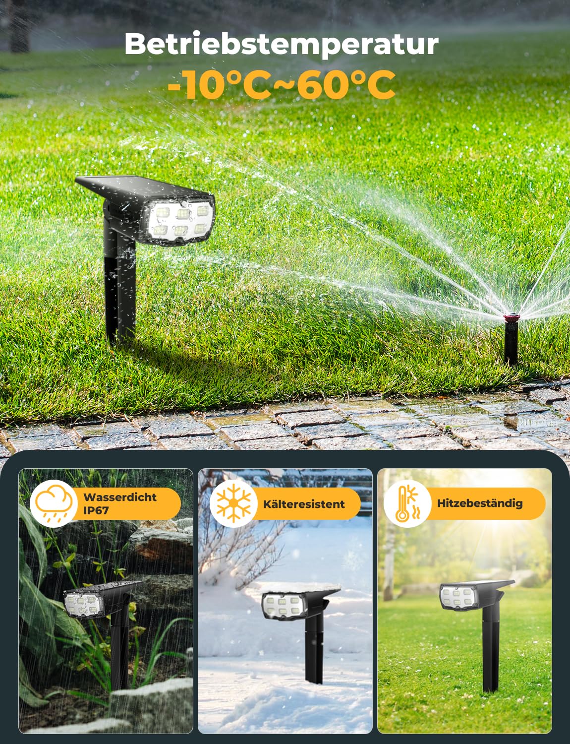 Solarleuchten Garten Solarstrahler IP67 2 Helligkeitsstufen | Solarlampe mit 36 LEDs, wasserdicht, für Außenbereich, Hof, Garage, Terrasse