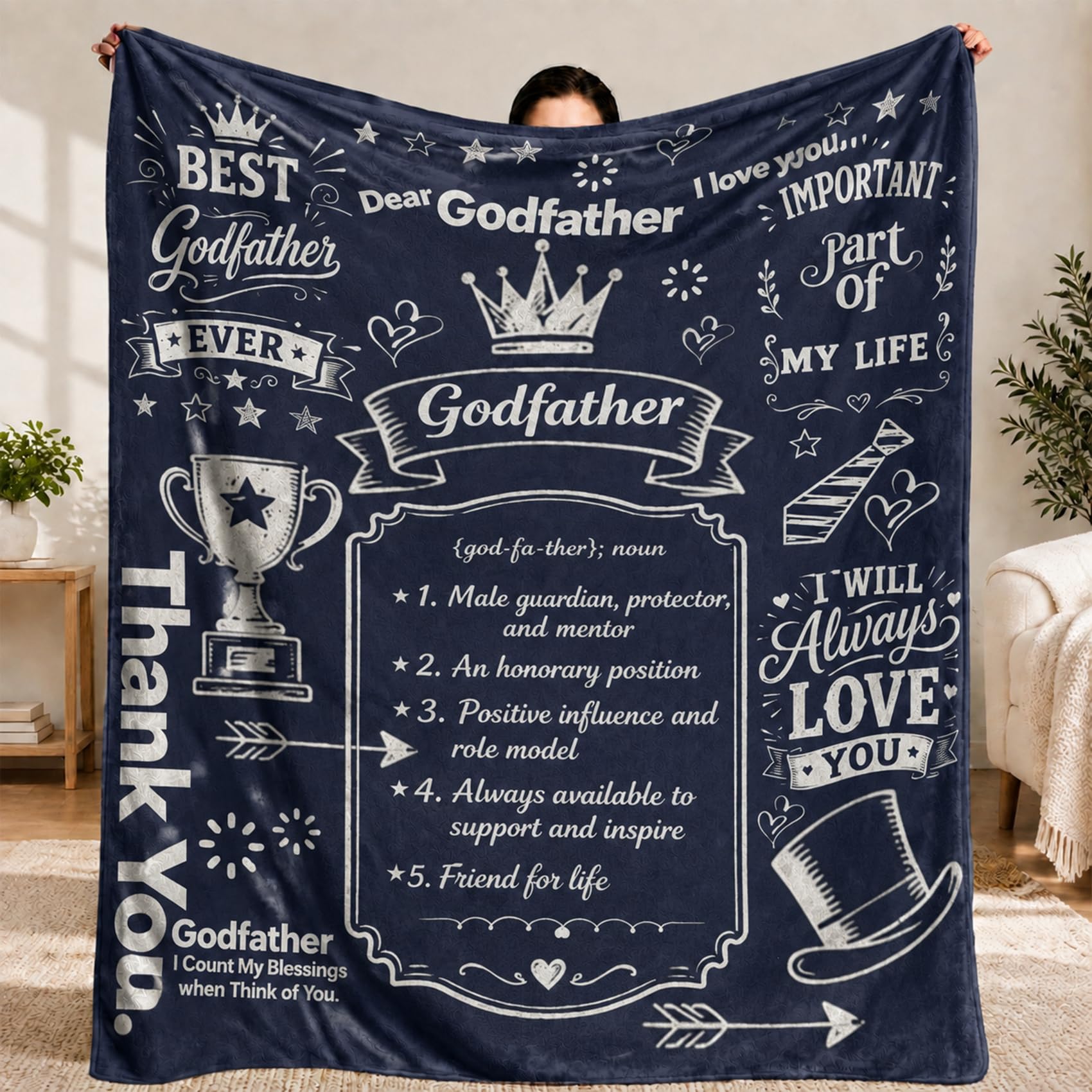 ZKIUOA Godfather Thank You Gift Blanket, Soft Fluffy Fleece Throw 130x150cm, Appreciation Presents for Godfather from Goddaughter Godson
