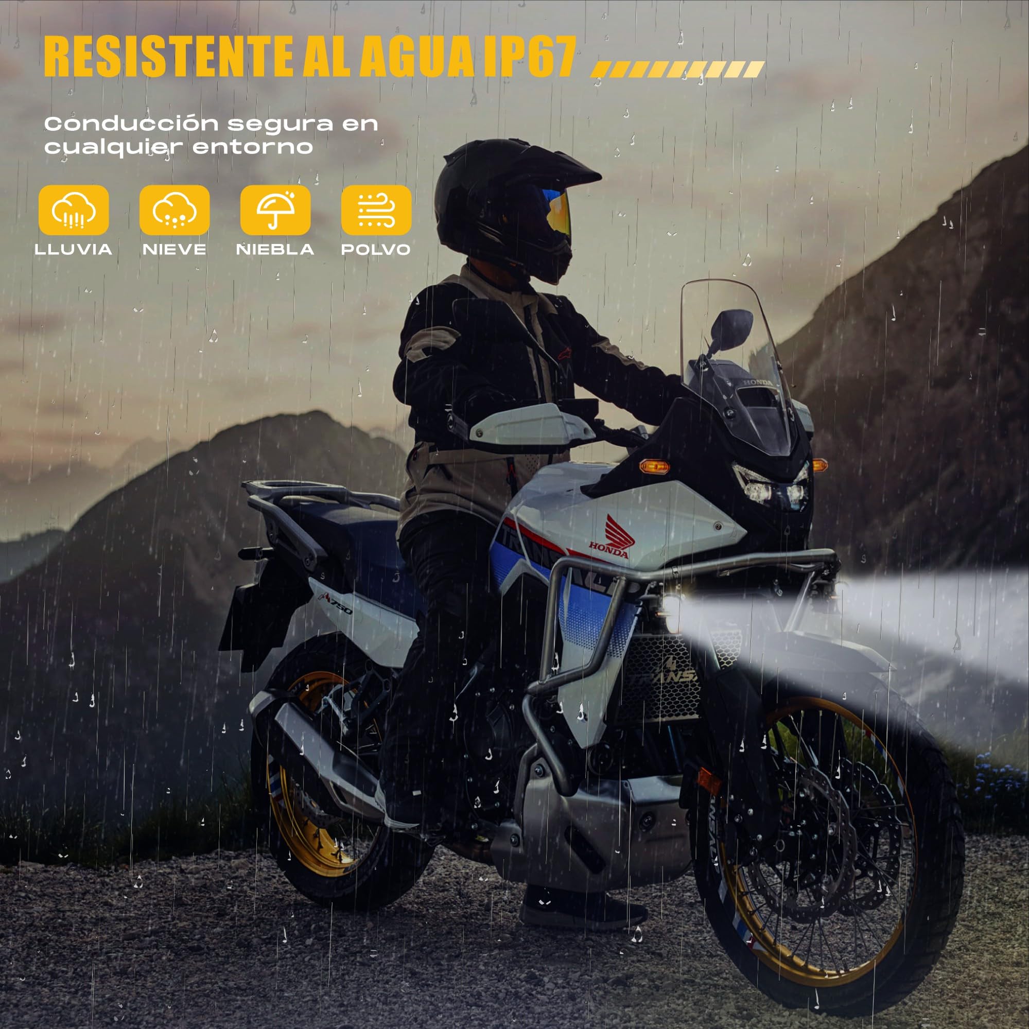 FUTURE EYES Faros Antiniebla Moto Homologados E57 CE, 120W 12000LM Faros Auxiliares para , Luces LED Moto con Doble Lente, Luces Auxiliares IP67 Impermeables