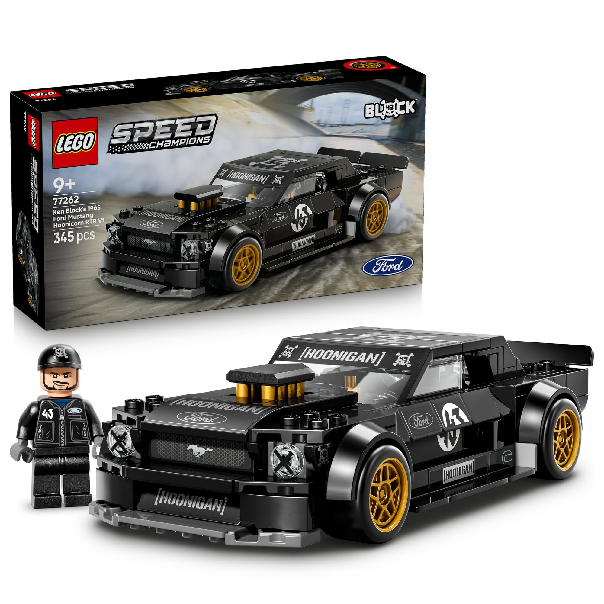 LEGO® Speed Champions Ken Block’s ’65 Ford Mustang Hoonicorn V1 77262 Mustang Toy Car - Race Car Set with Ken Block Minifigure - Building Set for Boys and Girls Ages 9+ - Playset for Kids