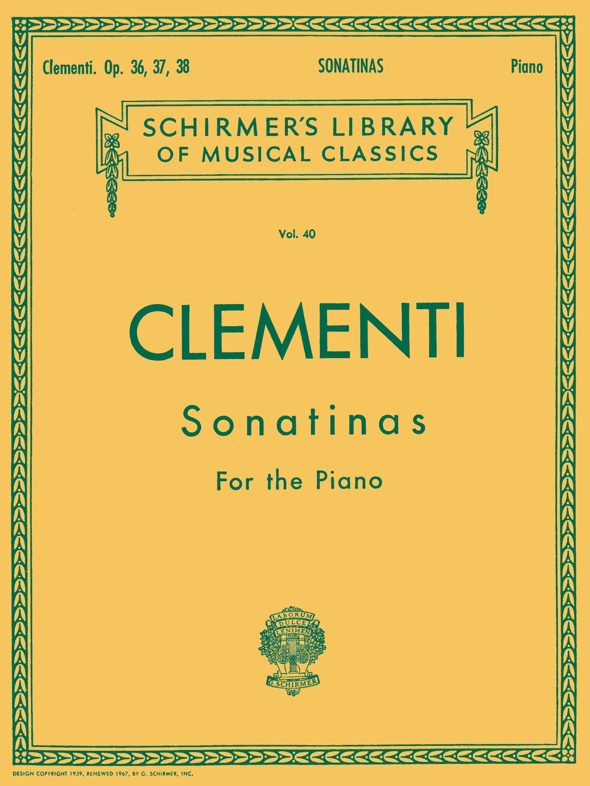 Clementi – Sonatinas, Op. 36, 37, 38 | Schirmer's Library of Musical Classics, Vol. 40 | Piano Sheet Music Collection for Late Intermediate Players