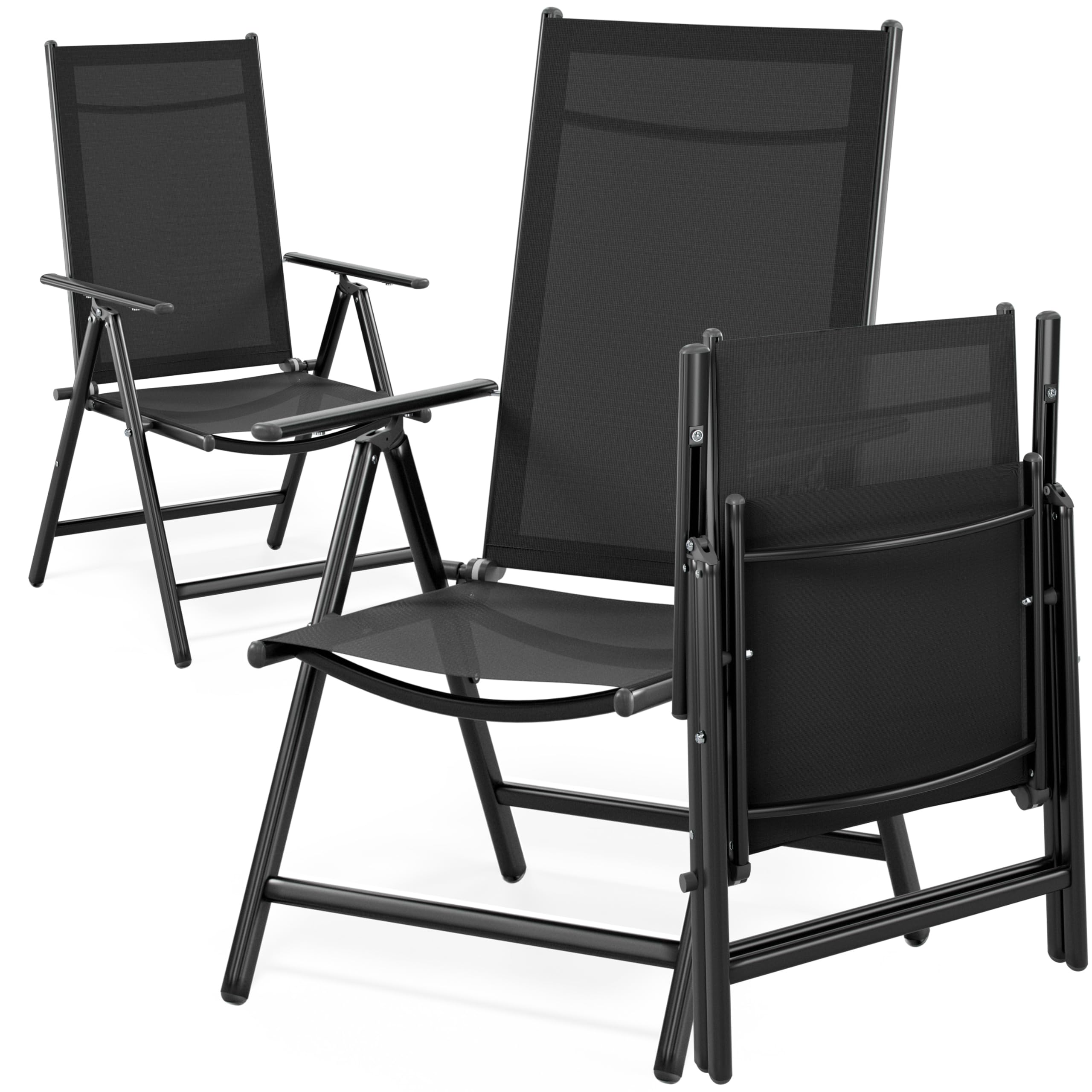 Arebos 2er Set Gartenstuhl Hochlehner Klappbar - 7-fach Verstellbar Bis 150° Aluminium Balkonstuhl Wetterfest
