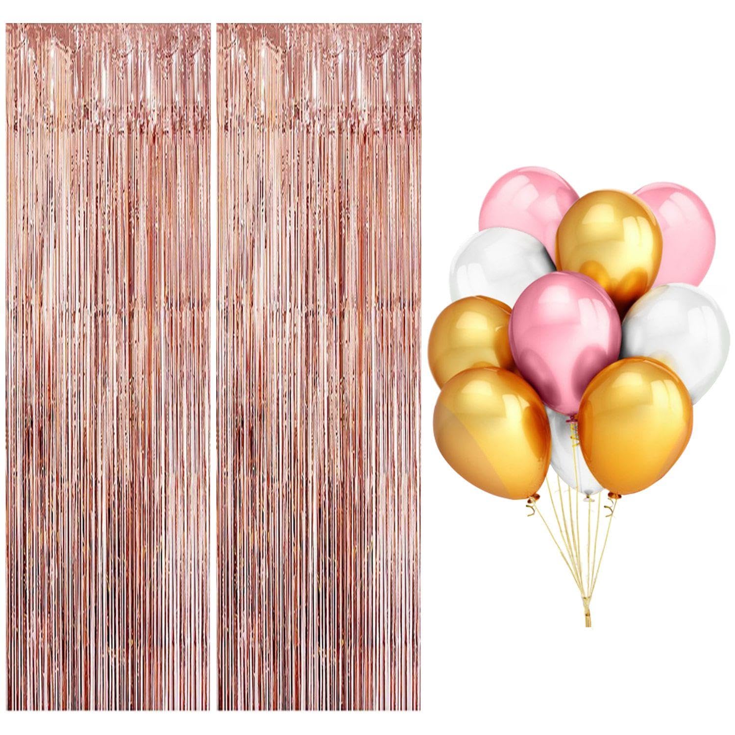 RNSKFG 2 Pieces Of Tassel Curtains And 10 Pieces Of Balloons, Hanging Arrangement, Party Background Arrangement, Shiny Decorative Door Curtains.