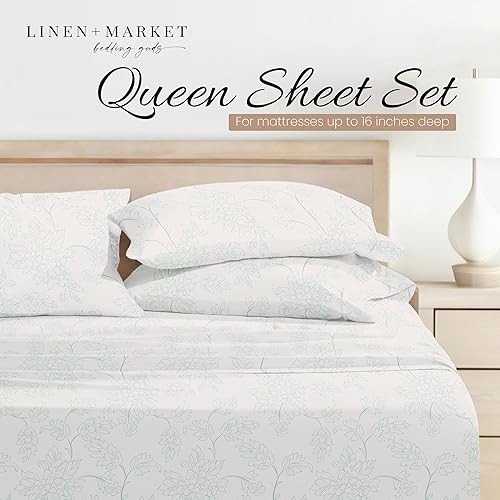 Miniatura 3 de Linen Market Juego de sábanas de 3 piezas estampadas, Queen, Vine Aqua