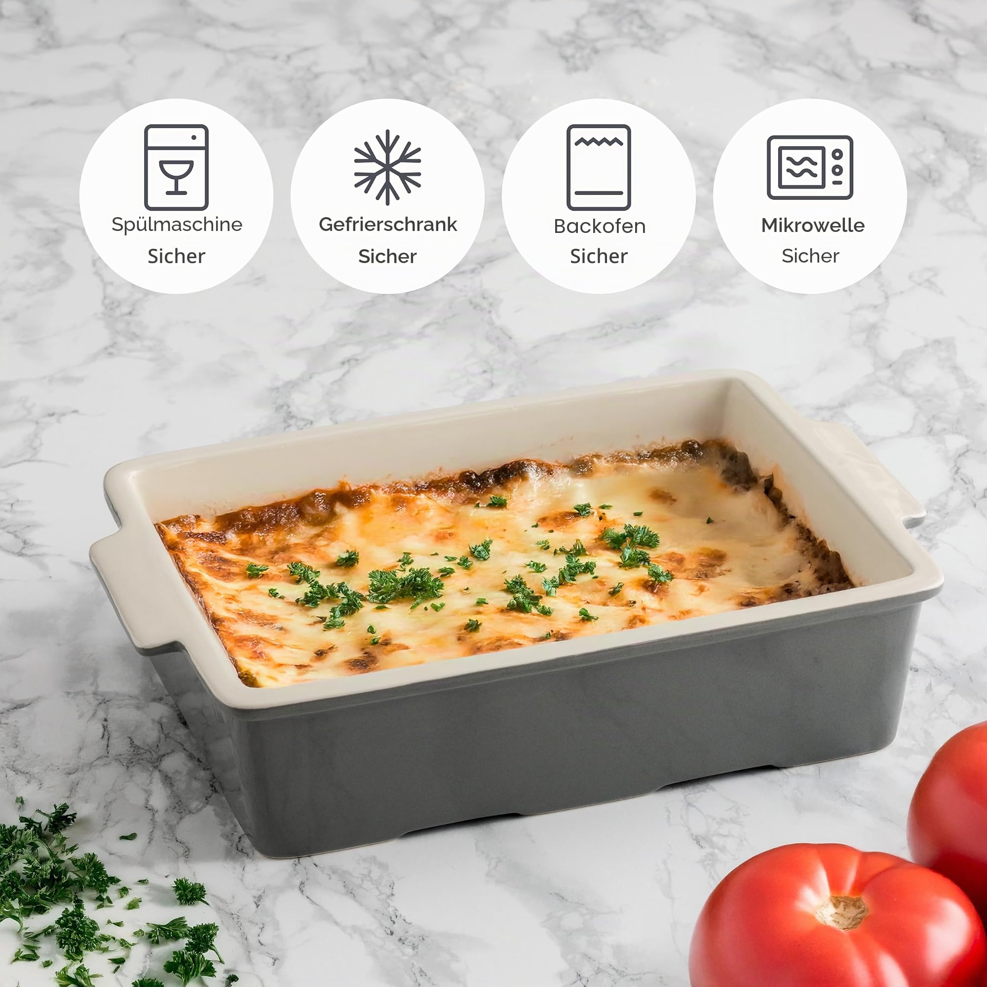 Mason Cash Lasagneform 31x23 cm, Steingut Auflaufform, grau-cremefarben
