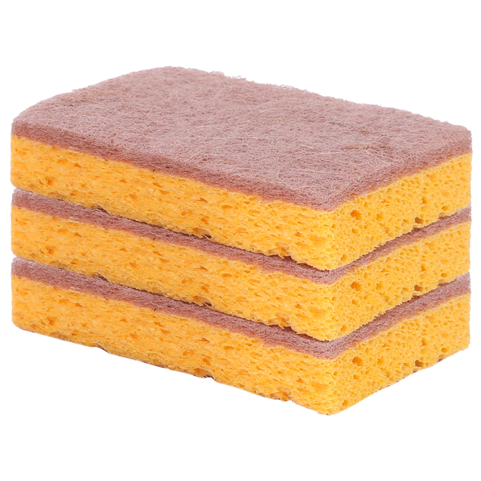 HMETOL Dual Sided Cleaning Sponges, Kitchen Dishes Sponge, Non-Scratch Scrub Sponges for Household, Bathroom 3 Pack Yellow Brown
