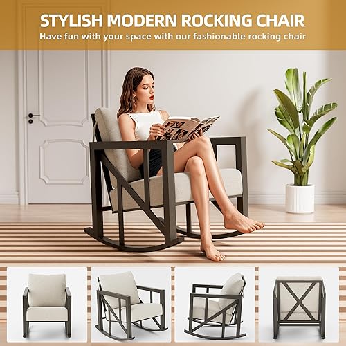 Miniatura 4 de TOLEAD Juego de sillas mecedoras para exteriores, juego de muebles de patio de 3 piezas, juego de muebles de patio al aire libre con 2 balancines y