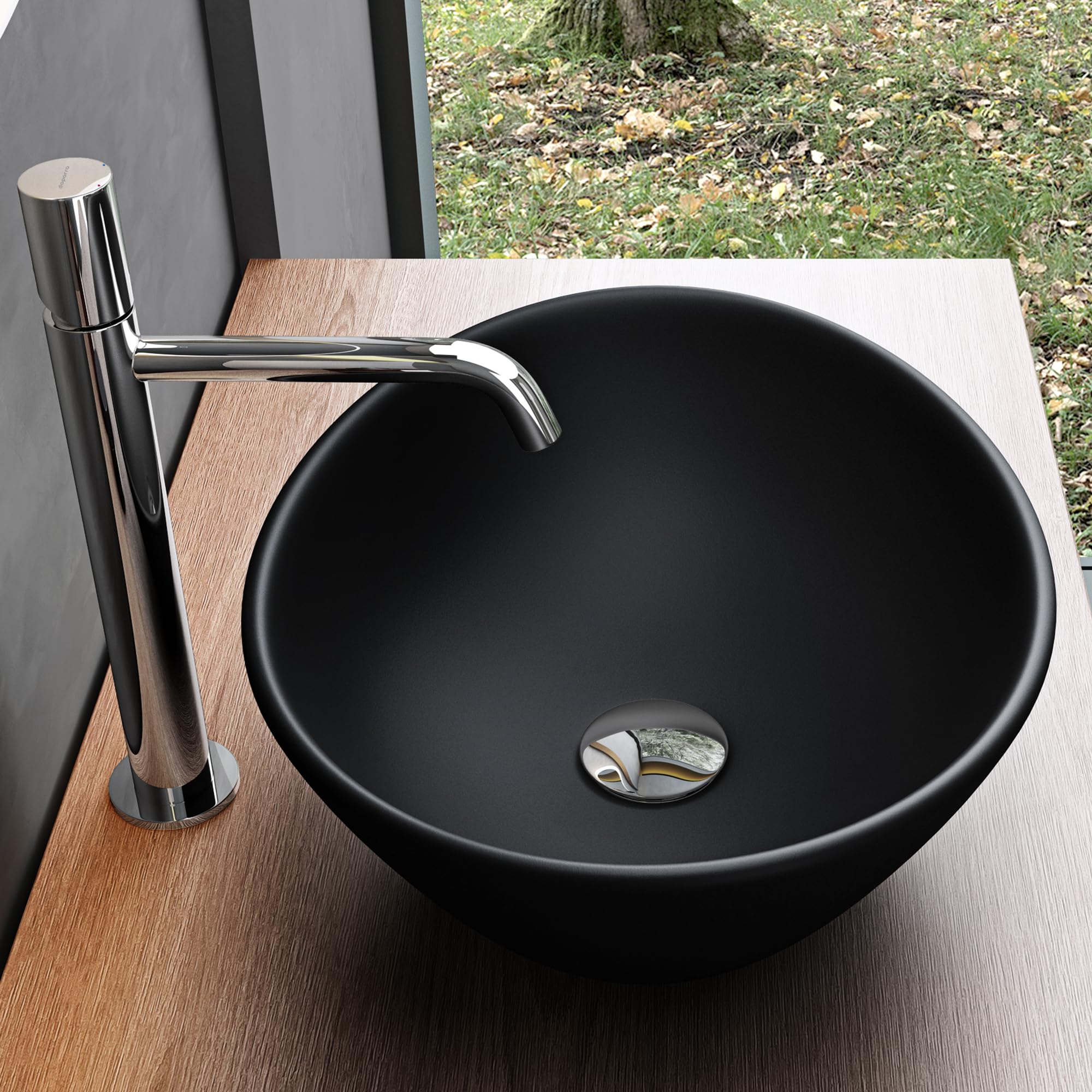 Mai & Mai Lavabo sobre Encimera Lavabo Baño | Ovalado | Negro Mate | Cerámica | 42x34x14,5cm | sin Orificio para Grifo sin Rebosadero | Brüssel205