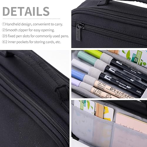 Miniatura 5 de EASTHILL Estuche para lápices de gran capacidad, organizador de bolsa para bolígrafos, bolsa de lona para lápices con asa, suministros escolares