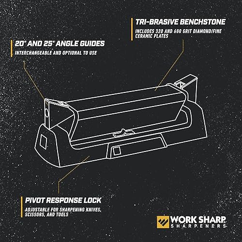 Miniatura 3 de Work Sharp Afilador de cuchillos Benchstone, 3 lados para un bolsillo manual más rápido o afilado de cuchillos de caza