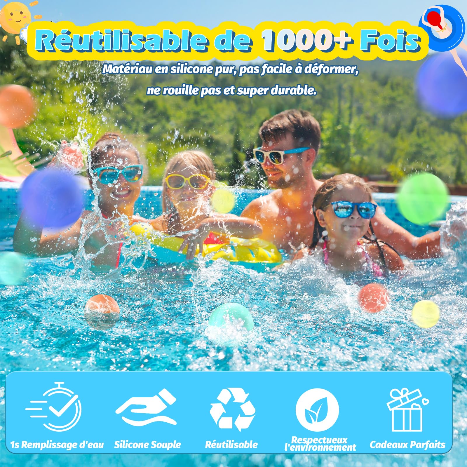 12 Pcs Ballons a Eau Réutilisable [Remplissage Rapide D'une Seule Main] Ballon d'eau à fermeture Automatique pour Enfants/Adultes, Jouets D'été pour Enfants de 3+, Sans aimant & Sécurité