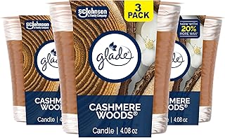 Glade 1-Wick Scented Candle Jar, Cashmere Woods, Air Freshener Infused with Essential Oils, 4.08 Oz, 3 Count