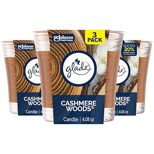 Glade 1-Wick Scented Candle Jar, Cashmere Woods, Air Freshener Infused with Essential Oils, 4.08 Oz, 3 Count