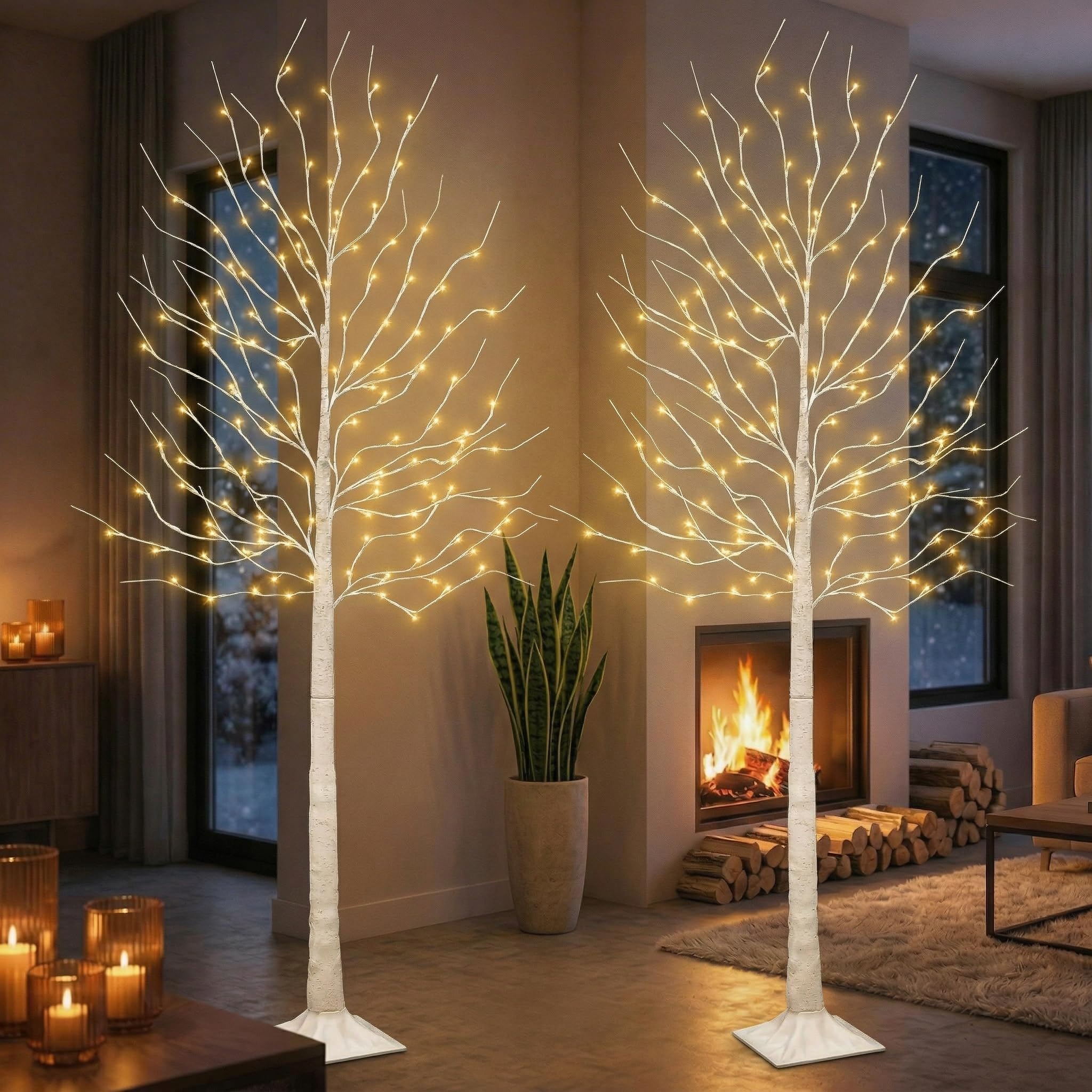 TVAL 2 Pack Lighted Birch Tree