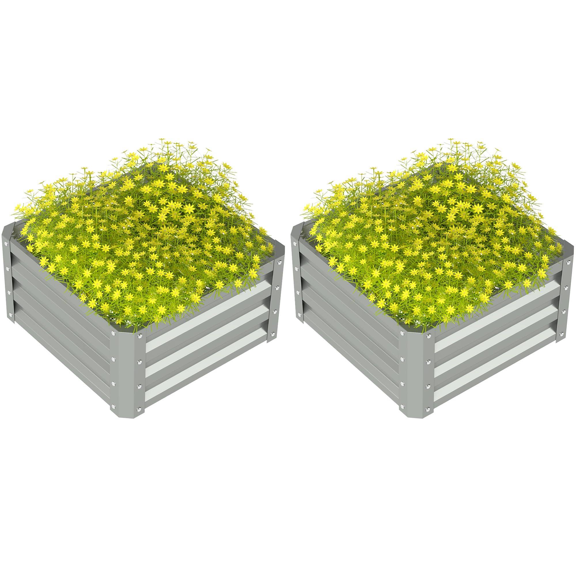 Outsunny Light Grey Set Of 2 Raised Garden Bed, Outdoor Planter Box With Galvanised Steel Frame For Growing Vegetables, Flowers And Herbs, 60 X 60 X 30.5 Cm,