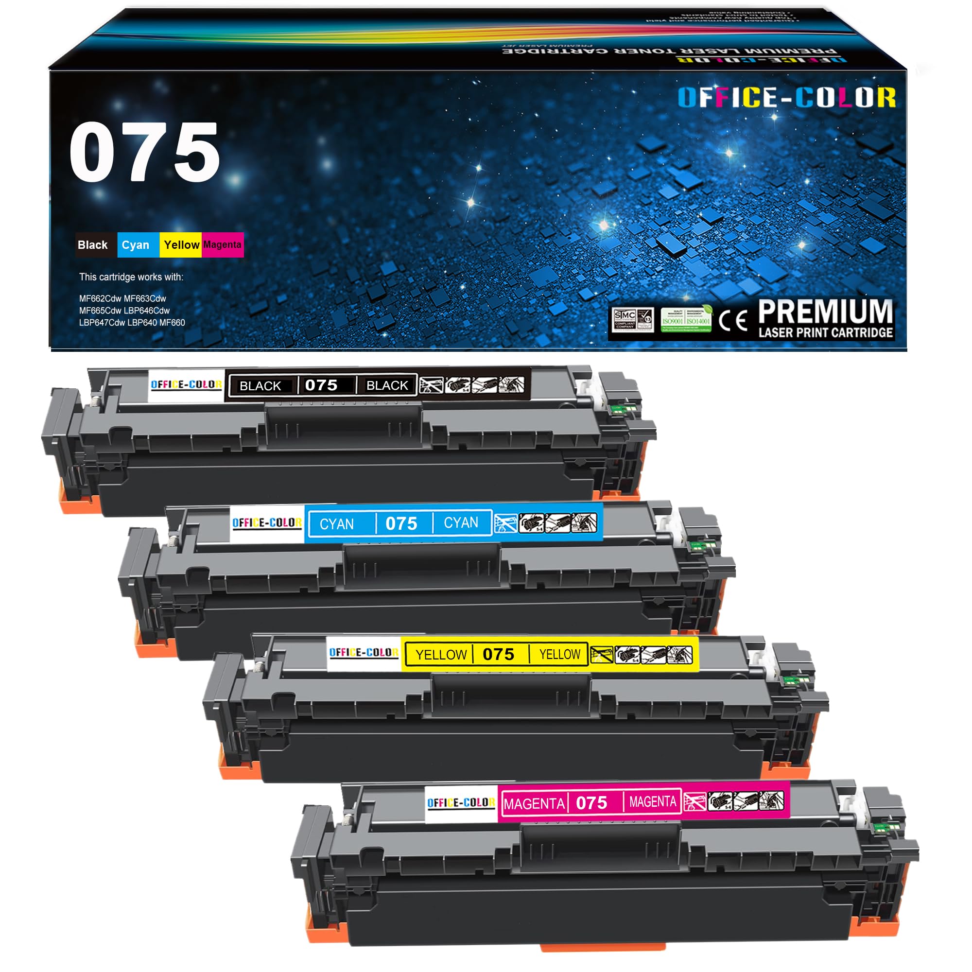 Photo 1 of 075 Black,Cyan,Magenta,Yellow Toner Cartridge Replacement for Canon 075 075H Color imageCLASS MF665Cdw MF662Cdw MF663Cdw LBP640 MF660 LBP646Cdw LBP647Cdw Printer Ink