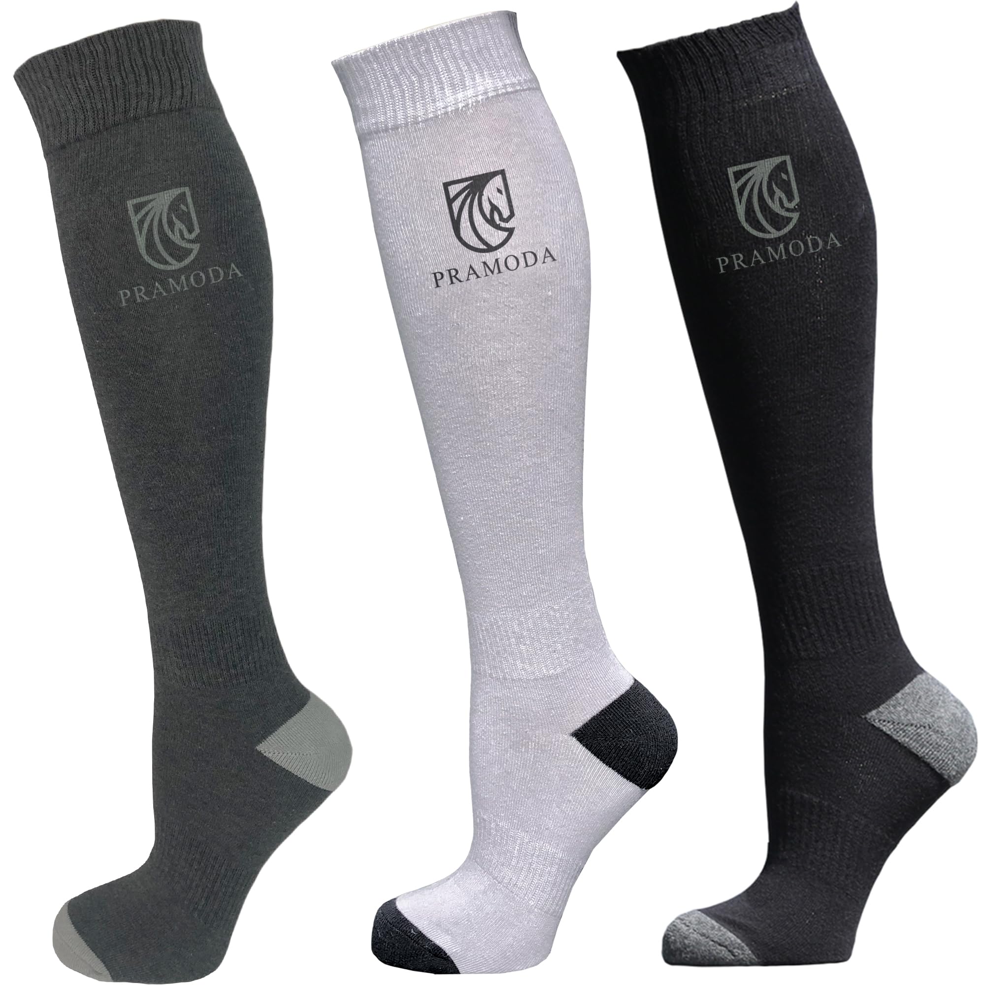 Pramoda 3 paia di calzini da equitazione da donna in cotone antracite - nero - grigio (36-40), nero, blu navy, rosa, 36-40 Tall