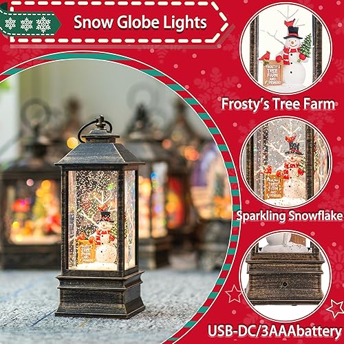 Miniatura 12 de Linterna de globo de nieve de Navidad de 10 pulgadas con cardenal, globos de nieve brillantes iluminados con música y temporizador, decoraciones
