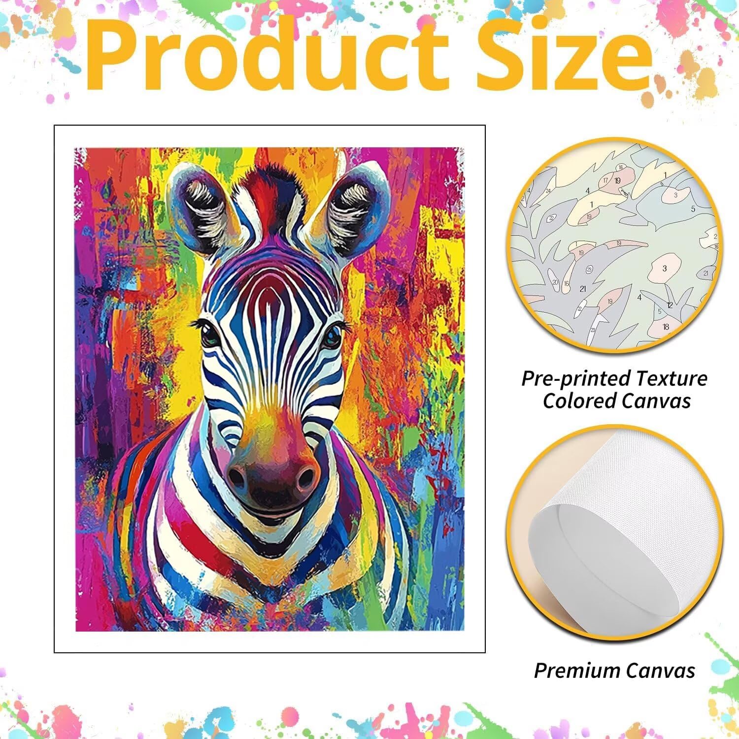 WEISHIWE Kolorowa zebra zestaw do malowania numerami dla dorosłych, 80x100cm m-33 | Pigment akrylowy - początkujący dorośli łatwe na płótnie - nieoprawione - farba do dekoracji ścian w domu