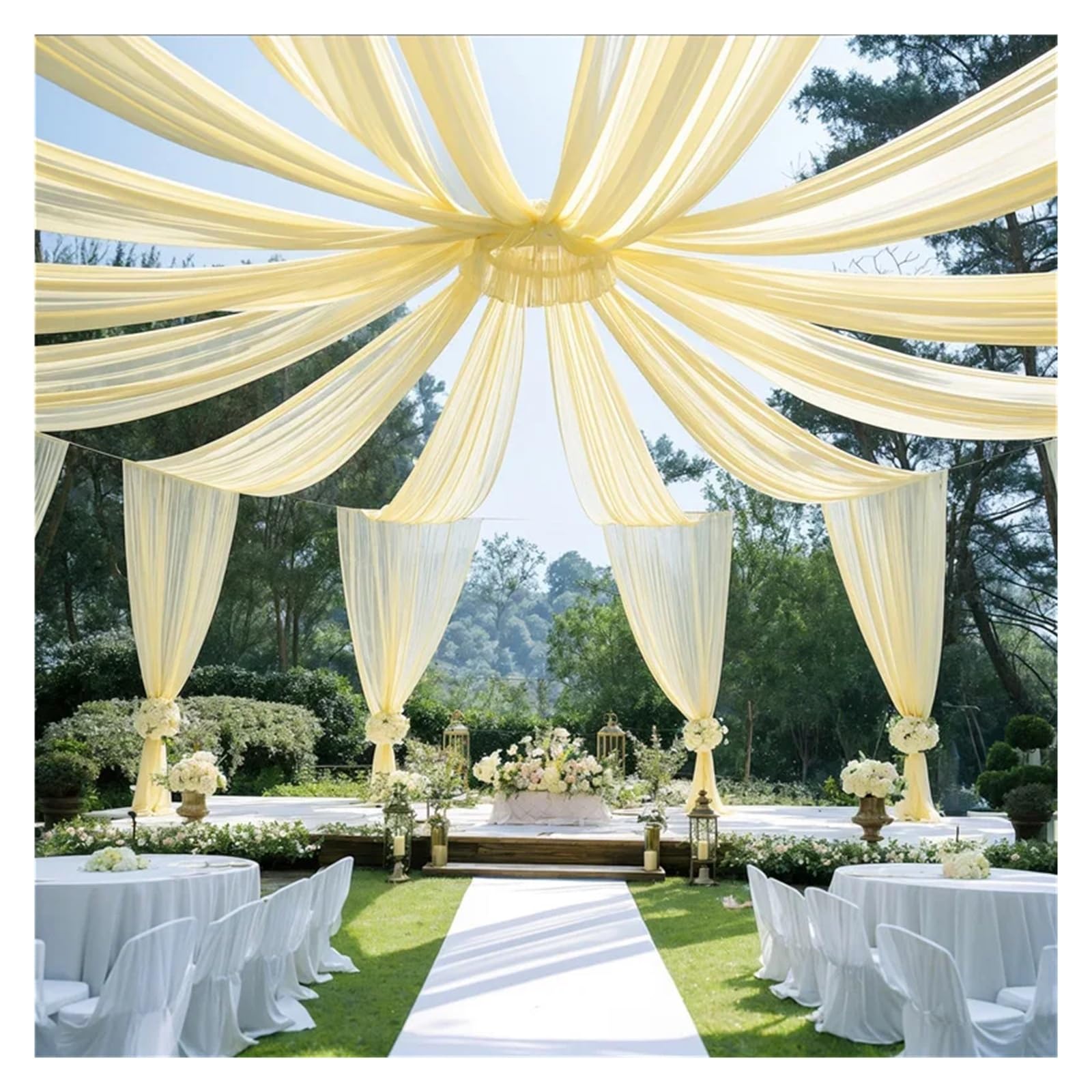 Panneaux De Rideaux De Plafond Rideaux de Plafond Blancs for Arc Mariage, Rideau en Mousseline Soie for décoration scène fête, 1 Panneau(Ivory,W75XH1000cm)