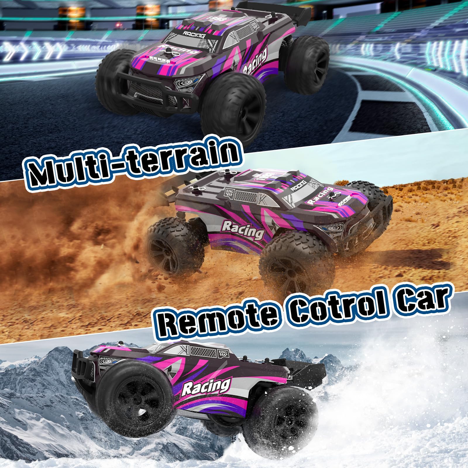 Voiture Télécommandée Tout Terrain, 2.4GHz Voiture Radiocommandée de Course Rechargeable RC Véhicule Jouet Garçon Fille 6 7 8 9 10 11 12 Ans Jeux Exterieur Intérieur Cadeau Enfant Anniversaire Noël