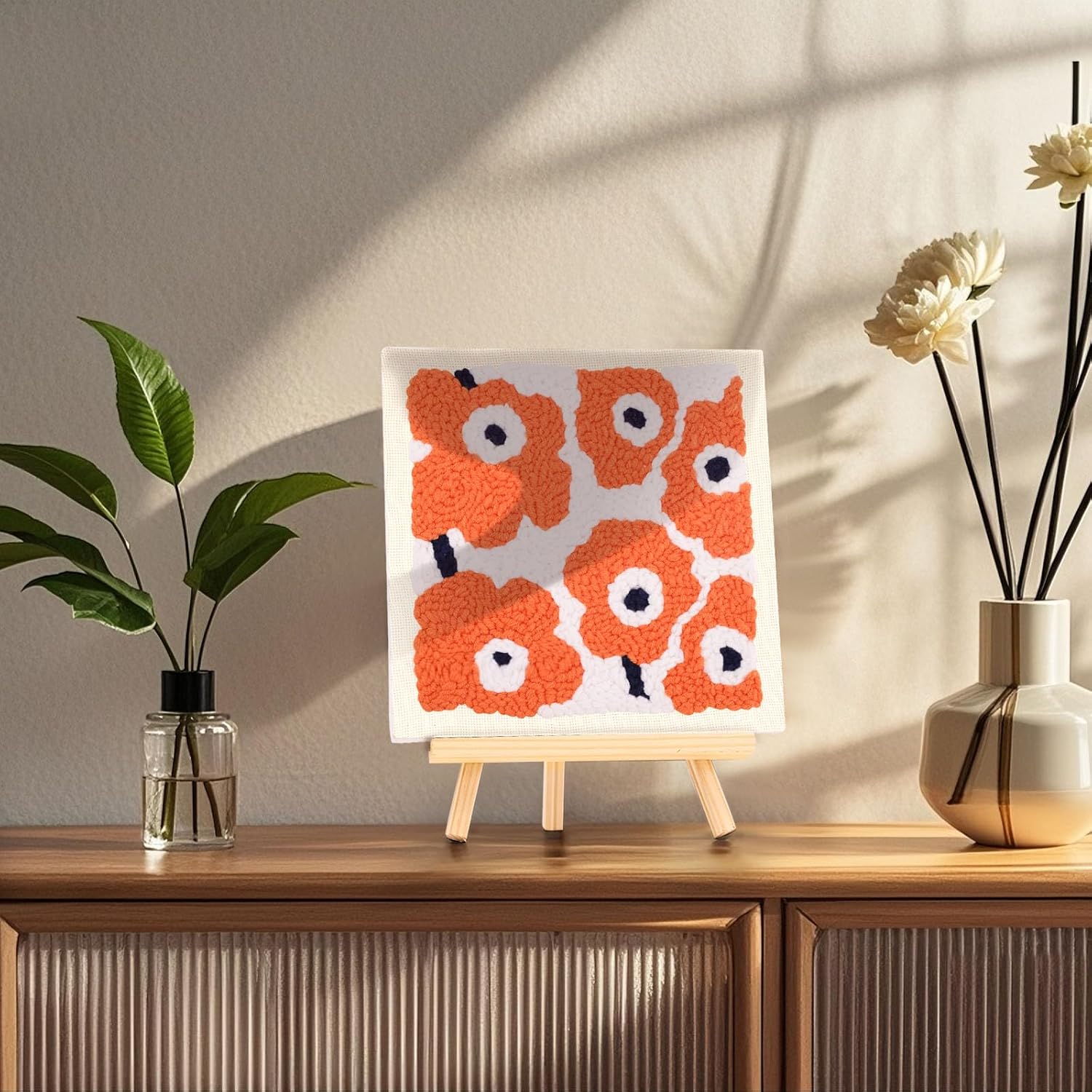 frartoold Punch Needle Kit for Adults Beginners, Plant Theme Embroidery Craft Kit，Embroidery Punch Needle kit Frame，Embroidery Starter Kits for Beginner Kids，Home Decor Gift Idea(Art Deco, Orange)