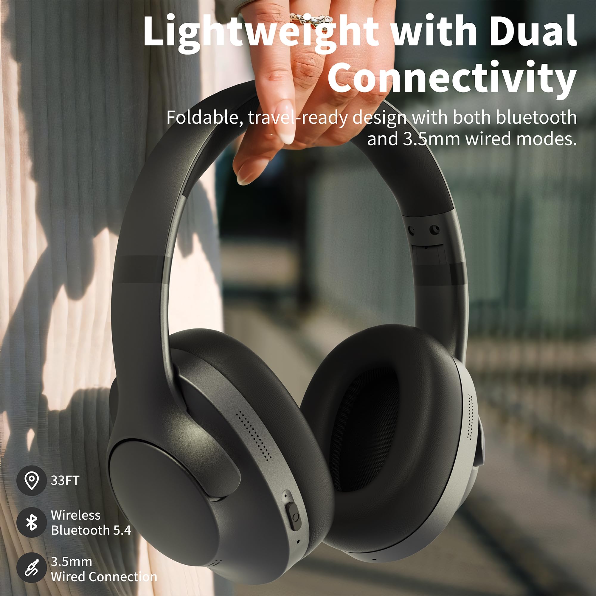 Rebocico Active Noise Cancelling Headphones with Mic-100H Playtime, Bluetooth Headphones with Deep Stereo Sound, Foldable Comfort, Wireless Headphones Bluetooth for Travel, Work or Commute, Black — view 5