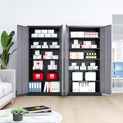 Miniatura 7 de LISSIMO Armario de almacenamiento de armario de metal de 72 pulgadas, gabinete de bloqueo de 72 pulgadas de alto con puertas y estantes ajustables,