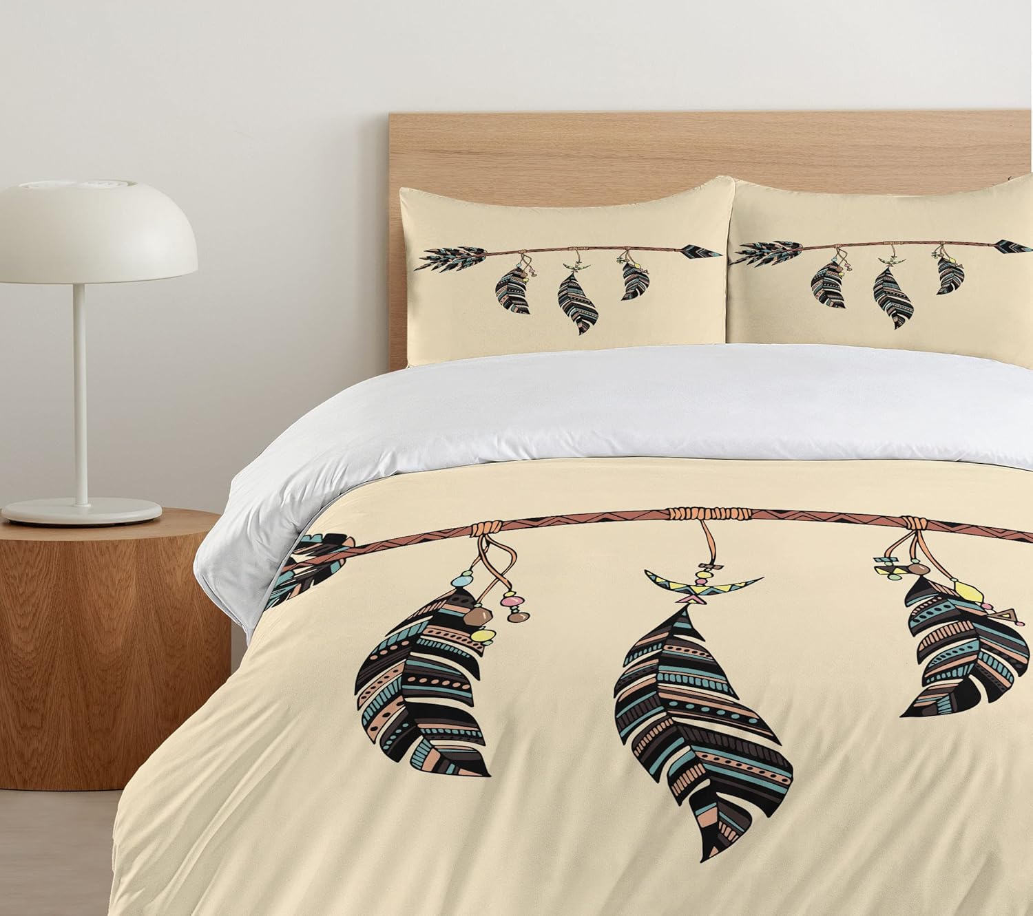 Ambesonne Arrows Duvet Cover Set, Arrow in Ethnical Pattern with Feathers Native Tribal Design Print, Decorative 3 Piece Bedding Set with 2 Pillow Shams, King Size, Black Beige