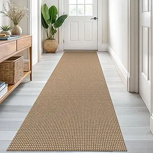 KOZYFLY Runners for Hallways 2.6x8 ft Washable Kitchen Runner Non Slip Rubber Backed Hall Runners Cotton Entryway Runner Rugs Floor Carpet for Indoor Backdoor Bedroom Kitchen, Tan/Orange/Brown