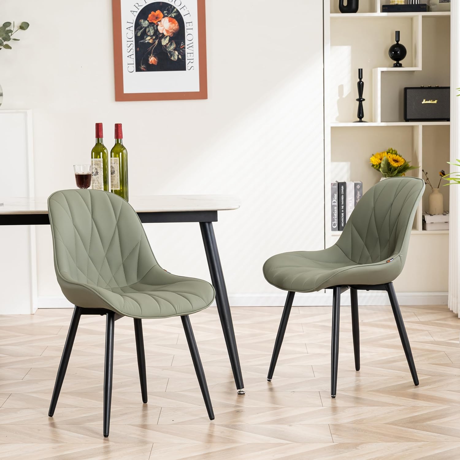 Amazon.com - YOUNIKE Dining Chairs Set of 2, Olive Green Comfy Padded ...