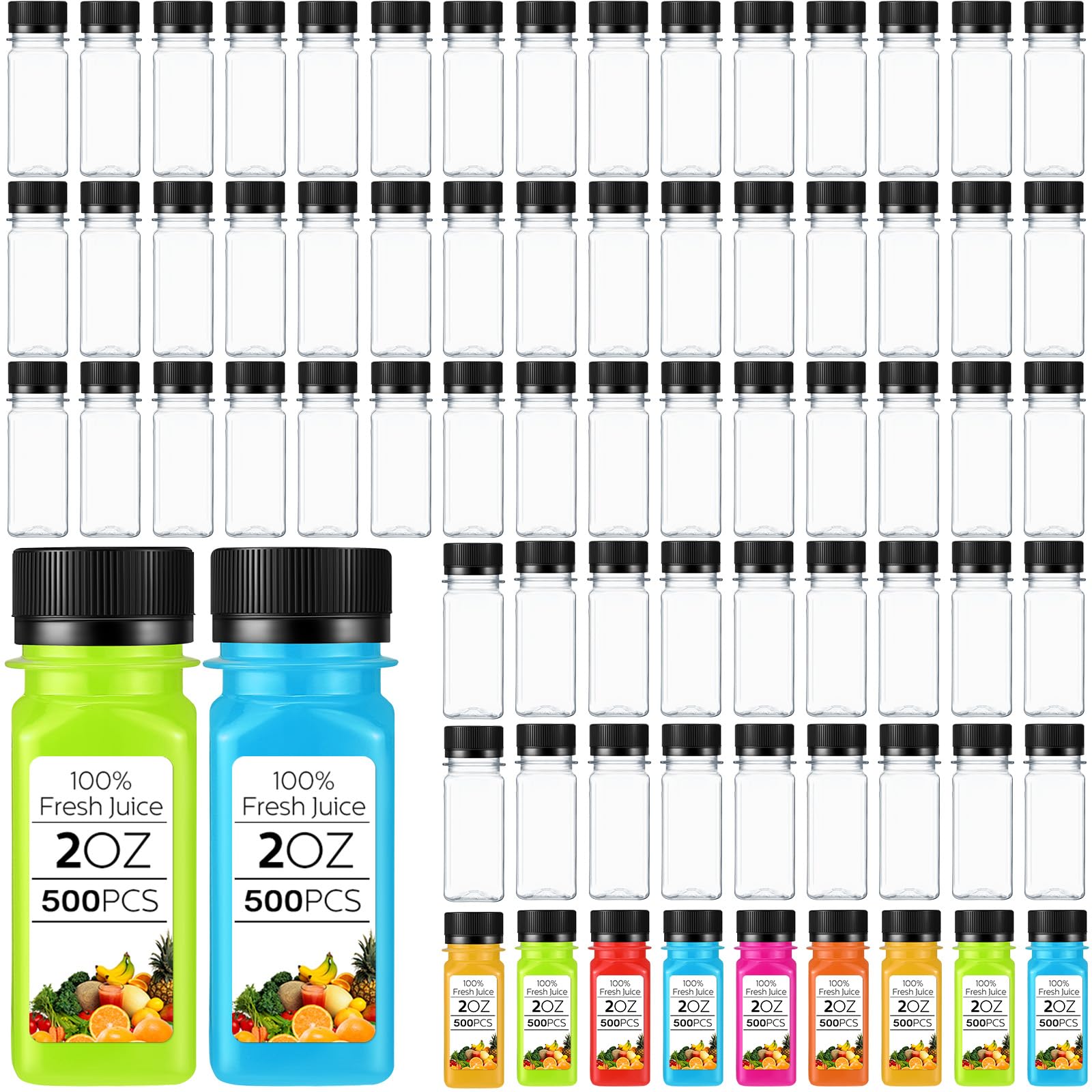 Sliner 500 Pcs 2oz Clear Plastic Bottles Mini Juice Bottle
