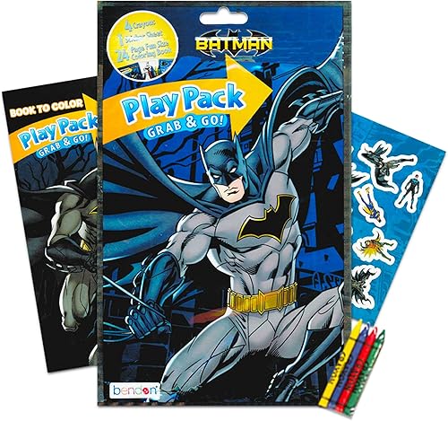 Miniatura 2 de DC Comics Paquete de recuerdos de fiesta de Batman, paquete de 12 paquetes de juegos de Batman llenos de calcomanías, libros para colorear, crayones