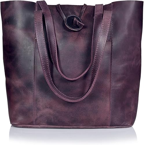 Miniatura 2 de Bolso tote de cuero genuino para mujer - Bolso clásico morado, bolso de hombro y portátil