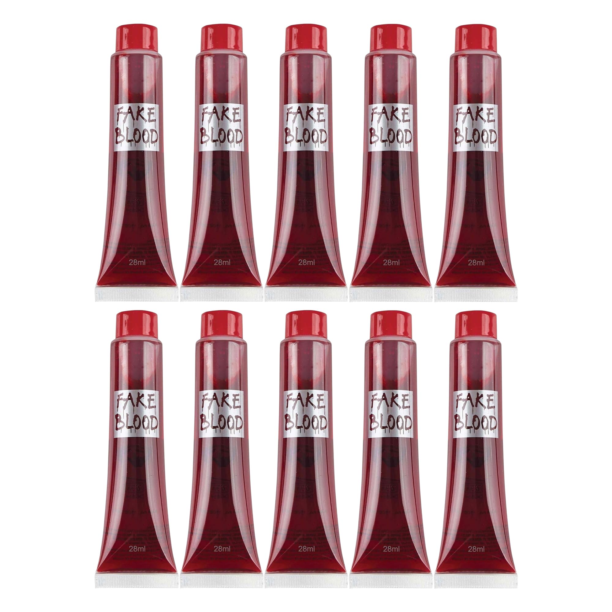 10 Packs Fake Blood Tubes 28ml - Halloween Vampire Zombie Makeup, Realistic SFX for Theatrical Wounds, Scars & Costume Parties, Suitable for Face & Body