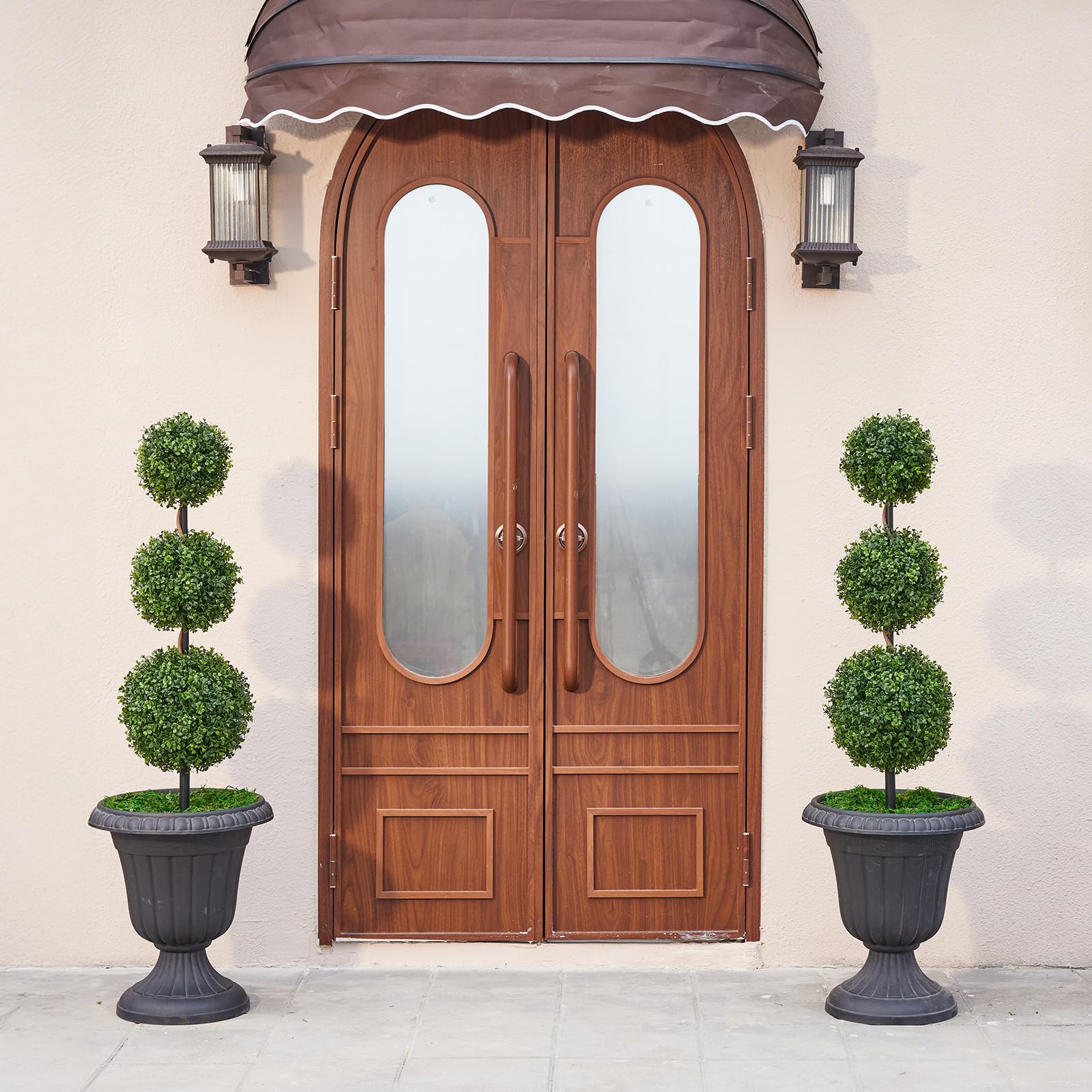 Künstlicher Buchsbaum Kugel Baum Topiary Pflanze - 120cm Dreifach Kugel Design mit Topf, UV Beständige Outdoor Garten Deko Künstliche Pflanze für Balkon Terrasse Hauseingang,VN241,2 STK