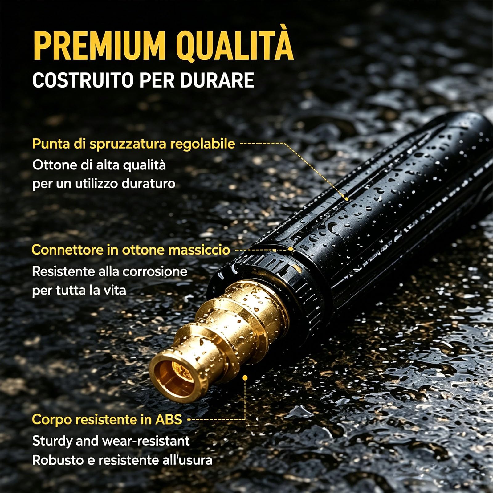 Ugello per tubo ad alta pressione a 360°, con ugello di rinforzo e 2 fascette stringitubo, 3 tipi di getto, 10 volte potente pistola ad acqua per la pulizia dell'auto (2PCS-A)