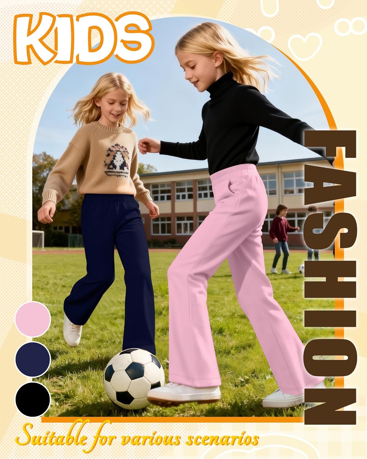 3 Pack Girls' Sweatpants Kids Straight Leg Casual Baggy Joggers Teen Loose Athletic Lightweight Pants with Pocket - Image 4